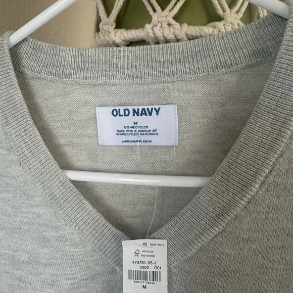 Men’s Old Navy Gray V-Neck Sweater Classic Knit NWT cotton - Picture 2 of 7